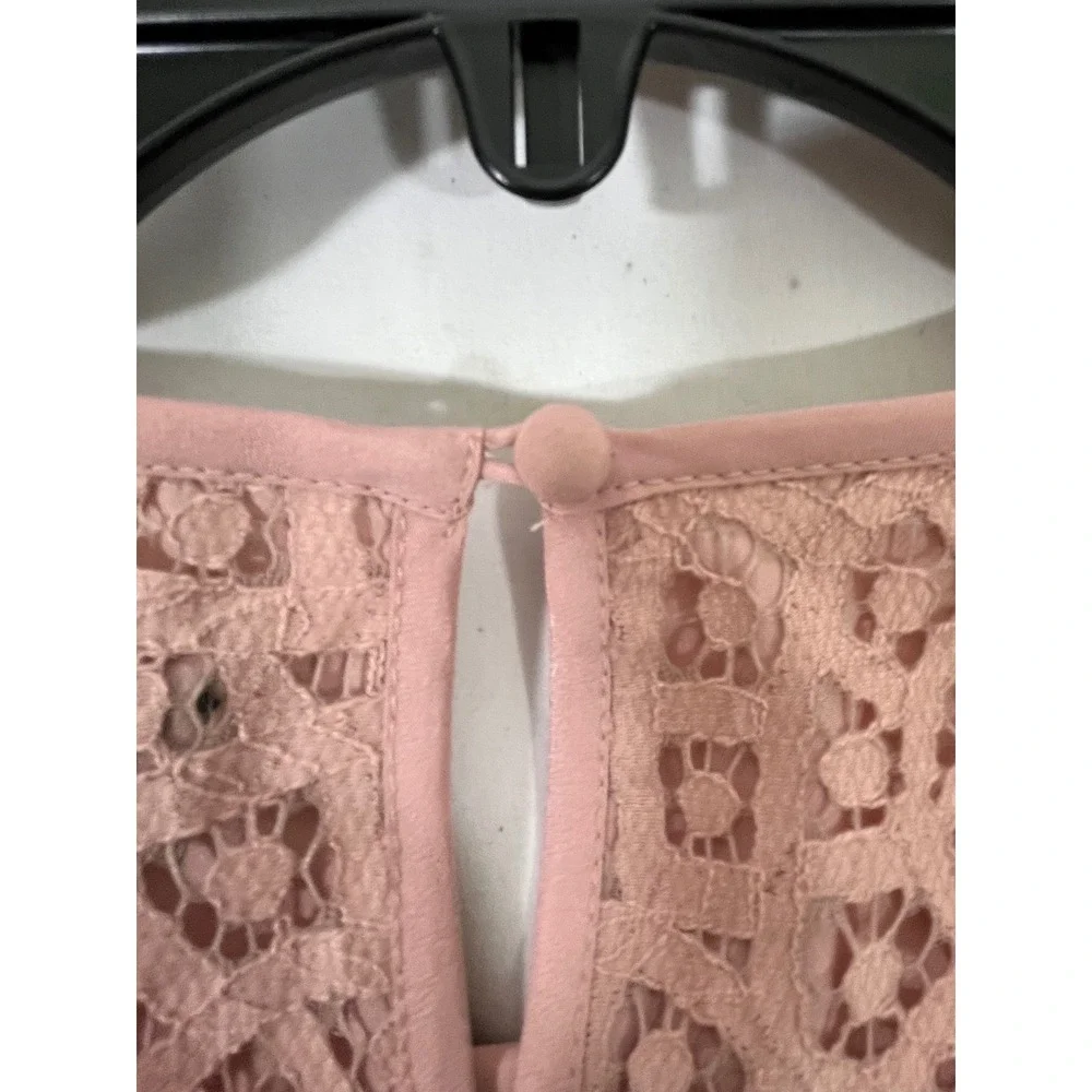 J Crew Women Lace Top 3/4 Sleeve Button Back Sheer Lined Boho Feminine Pink Sz 6
